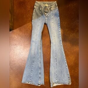Free People Light Wash Flare Jeans - Women's High-Rise Button Fly